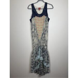 Sundance 100% Silk Mermaid Maxi Tank Dress Lace Tiered Bohemian Size 8